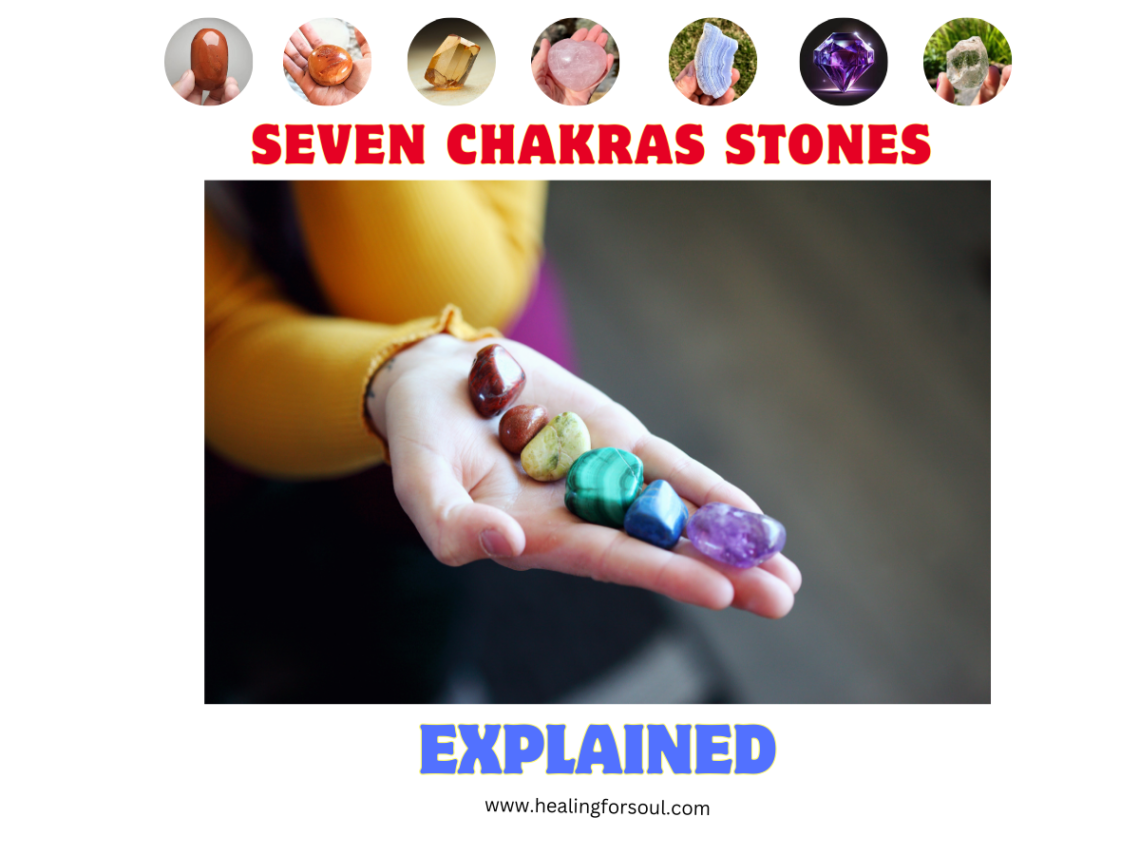 colorful 7 chakra stones arranged in a balanced sequence.