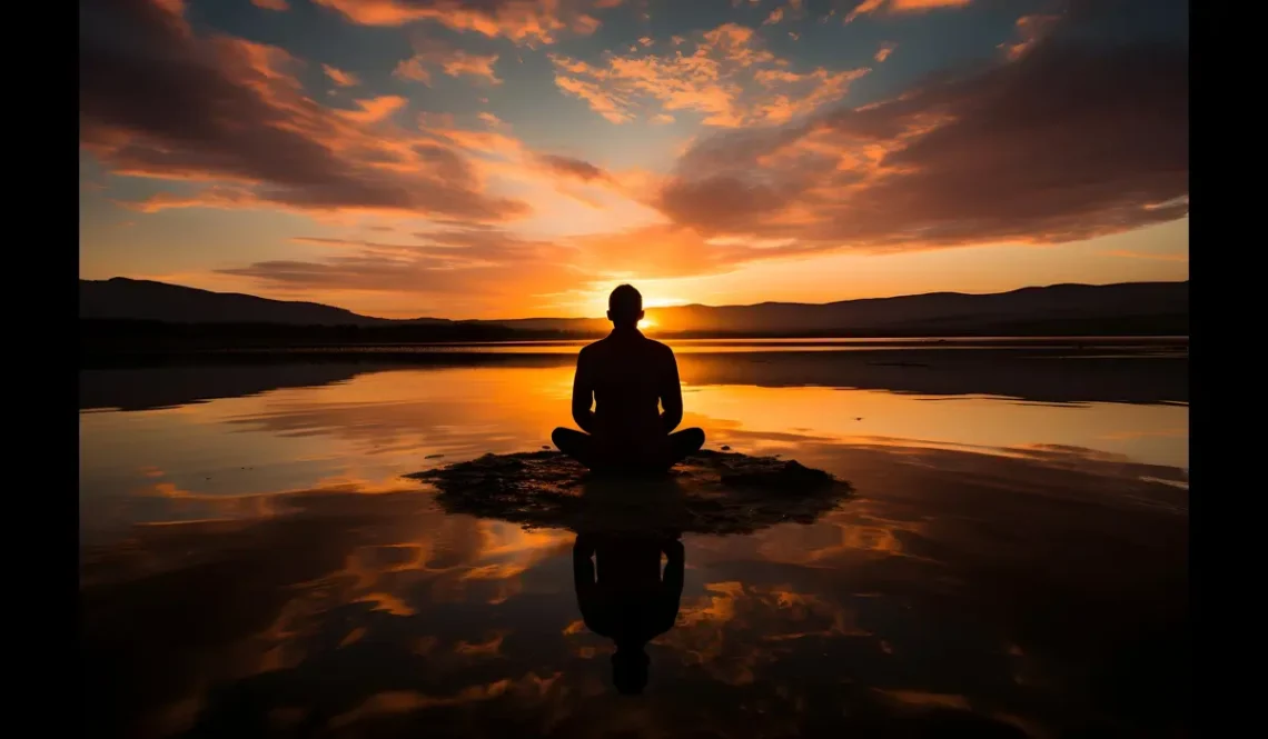 A serene person meditating with a silent mantra meditation