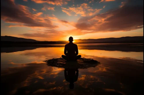 A serene person meditating with a silent mantra meditation